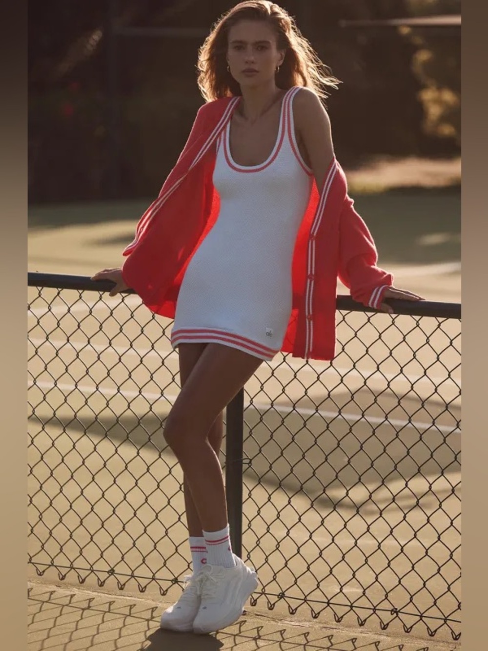 Alo Tennis Club Sweater Knit Dress in White/Candy Red 🎾 • Size S